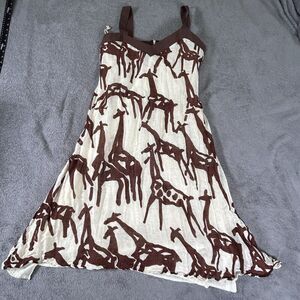 Elliott Lauren Women's Dress Size 6 Brown Giraffe Print Linen Silk Blend